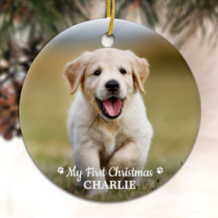 Personalised Pet Puppy Photo Dog First Christmas Ceramic Tree Decoration