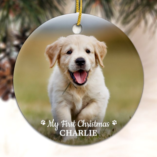 Personalised Pet Puppy Photo Dog First Christmas Ceramic Tree Decoration (Creator Uploaded)