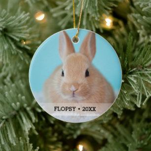 Personalised Pet Rabbit Photo Name Christmas Tree Ceramic Tree Decoration