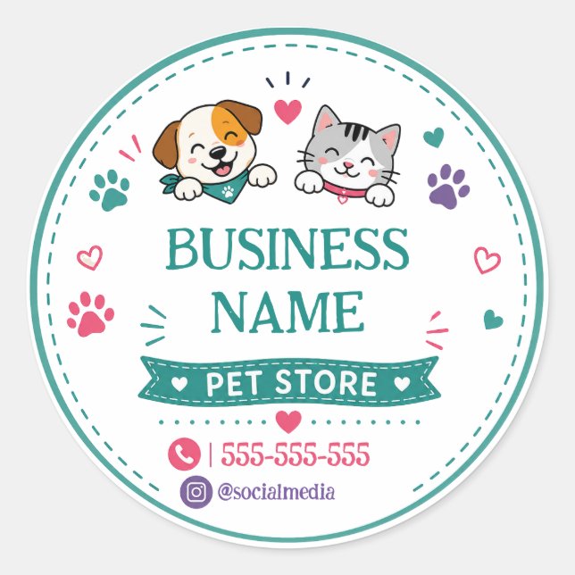 Personalised Pet Store Business Round Sticker   (Front)