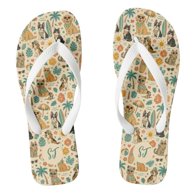 Personalised Pet Summer with Custom Initials Flip Flops (Footbed)