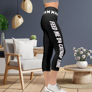 Personalised Pet White Black Stripes Stylish Fun Capri Leggings