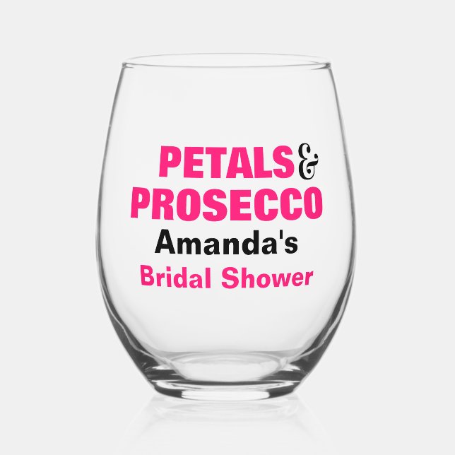 Personalised Petals & Prosecco Bridal Shower  Stemless Wine Glass (Front)