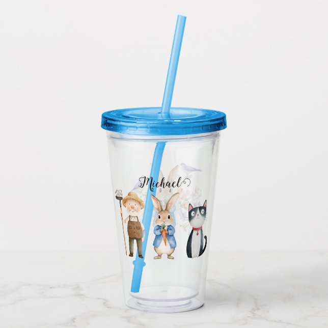 Personalised Peter Rabbit with Birds & Blossoms  Acrylic Tumbler (Back)