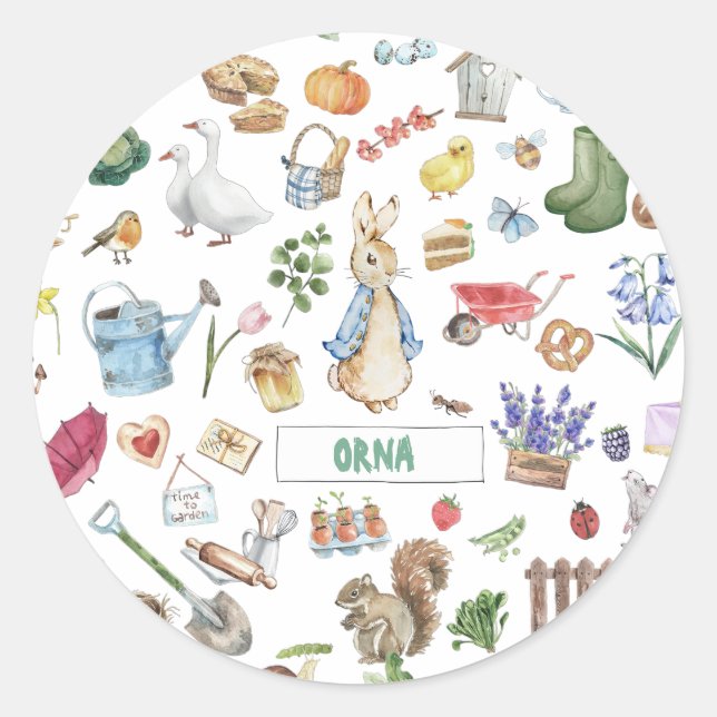 personalised peter the rabbit classic round sticker (Front)