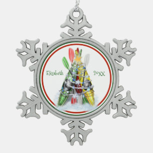 personalised pewter kayaking Christmas ornament