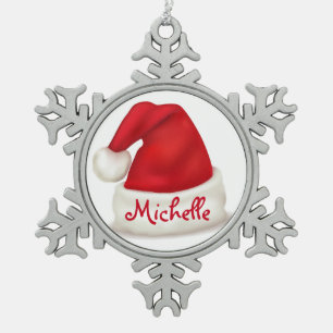 Personalised Pewter Snowflake Ornament/Santa Hat Christmas Ornament