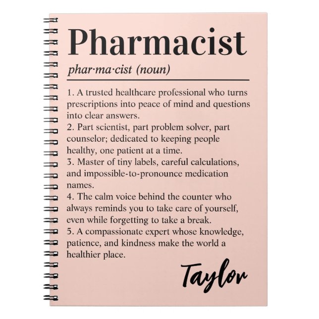 Personalised Pharmacist Definition Blush Pink Gift Notebook (Front)