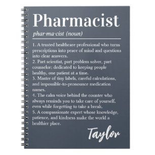 Personalised Pharmacist Definition Charcoal Gift Notebook