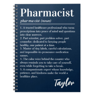 Personalised Pharmacist Definition Dark Navy Gift Notebook