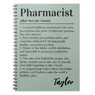 Personalised Pharmacist Definition Sage Green Gift Notebook