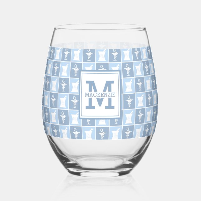 Personalised Pharmacist Pharmacy Tech Stemless Wine Glass (Front)