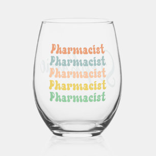 Personalised Pharmacist Retro Groovy Pharmacy Stemless Wine Glass