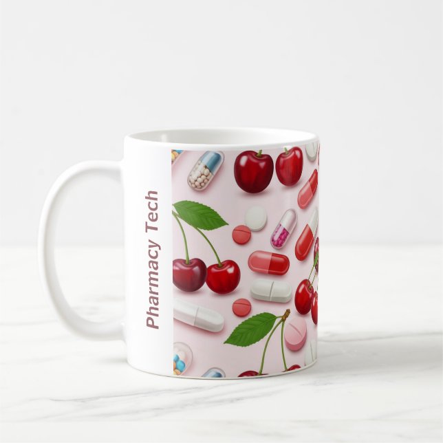 Personalised Pharmacy Mug Pink Cherries (Left)