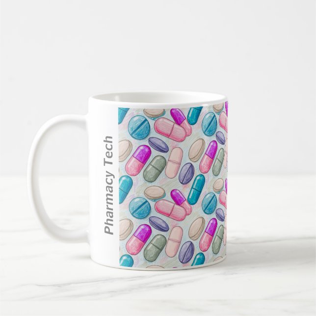 Personalised Pharmacy Mug Pink Purple Grey Pill  (Left)