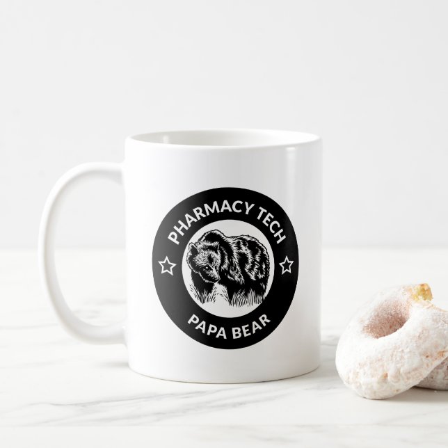 Personalised Pharmacy Tech Papa Bear Coffee Mug (With Donut)