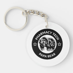 Personalised Pharmacy Tech Papa Bear Keychain Dad