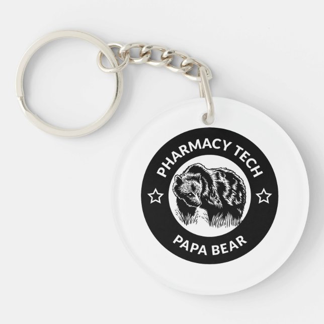Personalised Pharmacy Tech Papa Bear Keychain Dad (Front)