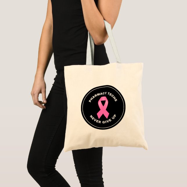 Personalised Pharmacy Tech Pink Ribbon Canvas Tote Bag (Front (Product))