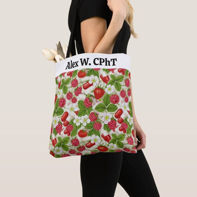 Personalised Pharmacy Tote Bag Berry Red  (Close Up)
