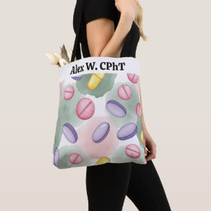 Personalised Pharmacy Tote Bag Pink Purple Grey