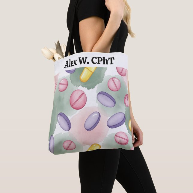 Personalised Pharmacy Tote Bag Pink Purple Grey (Close Up)
