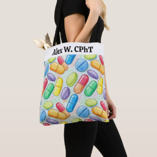 Personalised Pharmacy Tote Bag with Bright Pills