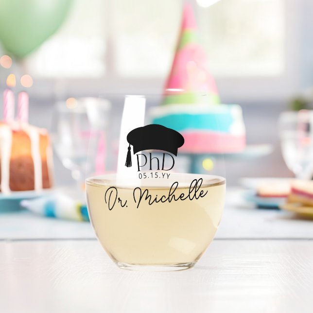 Personalised PhD Doctoral Degree Dr Graduation Stemless Wine Glass (Insitu (Birthday))