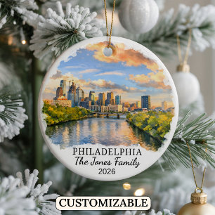 Personalised Philadelphia Ornament, Pennsylvania Ceramic Tree Decoration