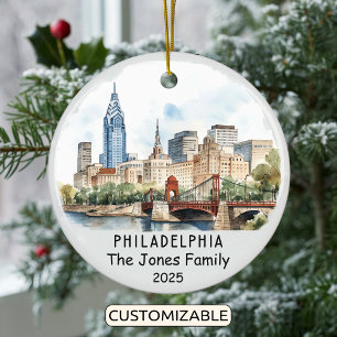 Personalised Philadelphia Ornament, Pennsylvania Ceramic Tree Decoration