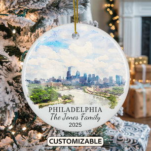 Personalised Philadelphia Ornament, Pennsylvania Ceramic Tree Decoration