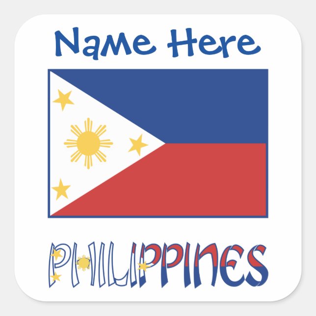 Personalised Philippines Flag Name Square Label (Front)