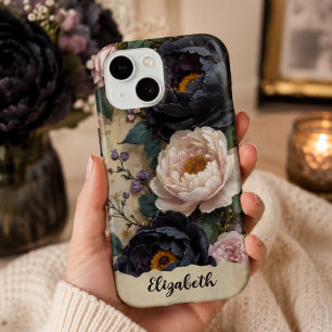 Personalised Phone Case Dark Purple Peonies