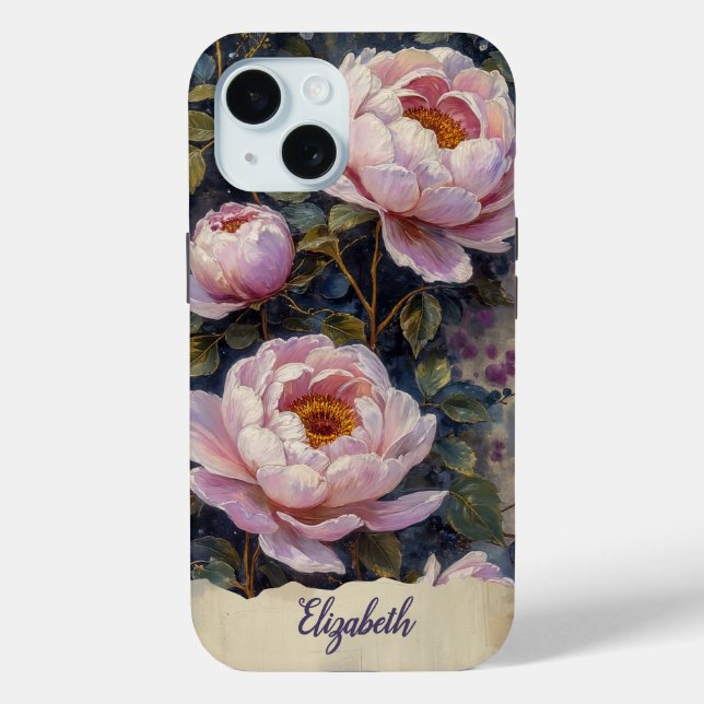 Personalised Phone Case Vintage Pink Peonies  (Back)