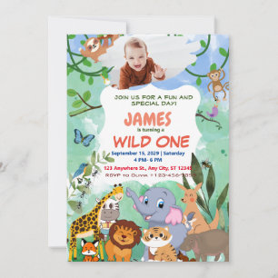 personalised photo1st Birthday wild one Invitation