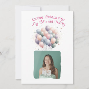 Personalised Photo 13th Birthday Balloons Invitation
