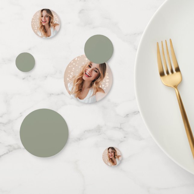 Personalised Photo 16th Birthday Sage Green Confetti (Group)