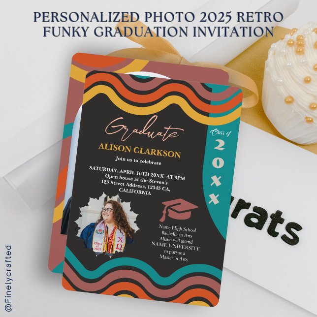 Personalised Photo 2025 Retro Funky Graduation Invitation (Creator Uploaded)