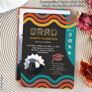 Personalised Photo 2025 Retro Funky Graduation Invitation