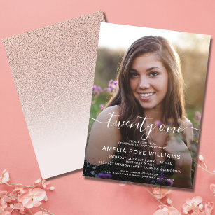 Personalised Photo 21st Birthday Party Rose Gold Invitation