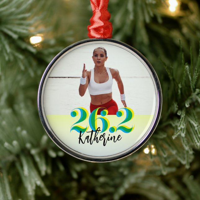 Personalised Photo 26.2 Marathon Running Green Metal Tree Decoration (Tree)