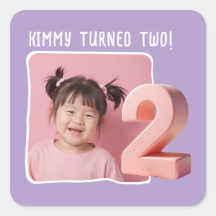 Personalised Photo 2nd Birthday Party Square Sticker