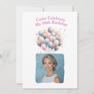 Personalised Photo 50th Birthday Balloons Invitation
