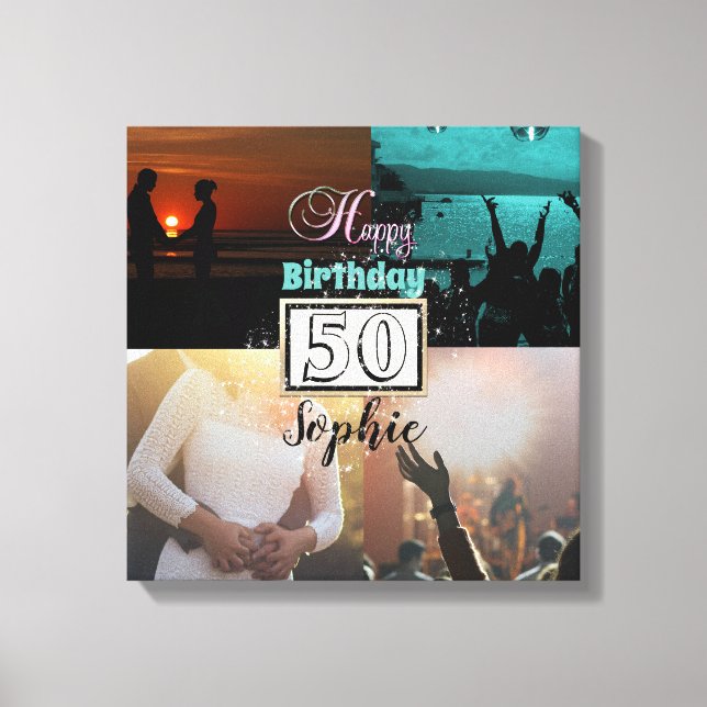Personalised Photo 50th Birthday Collage Canvas Print (Front)