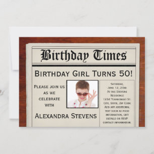 Personalised Photo 50th Birthday Party Newspaper Invitation