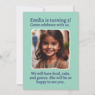 Personalised Photo 5th Birthday Party Invitation