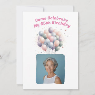 Personalised Photo 65th Birthday Balloons Invitation