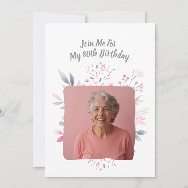 Personalised Photo 80 Years Custom 80th Birthday Invitation (Front)