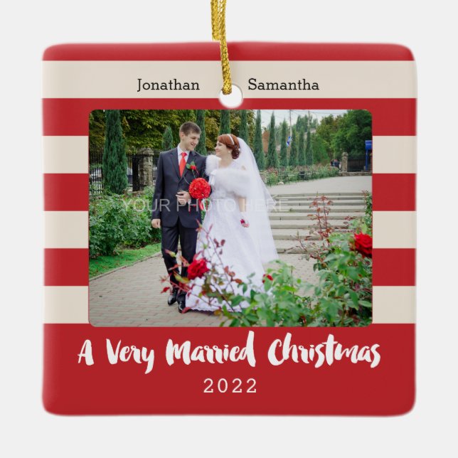Personalised Photo, A Very Married Christmas Ceramic Tree Decoration (Front)