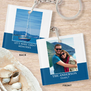 Personalised Photo Add Your Own Name Blue Key Ring
